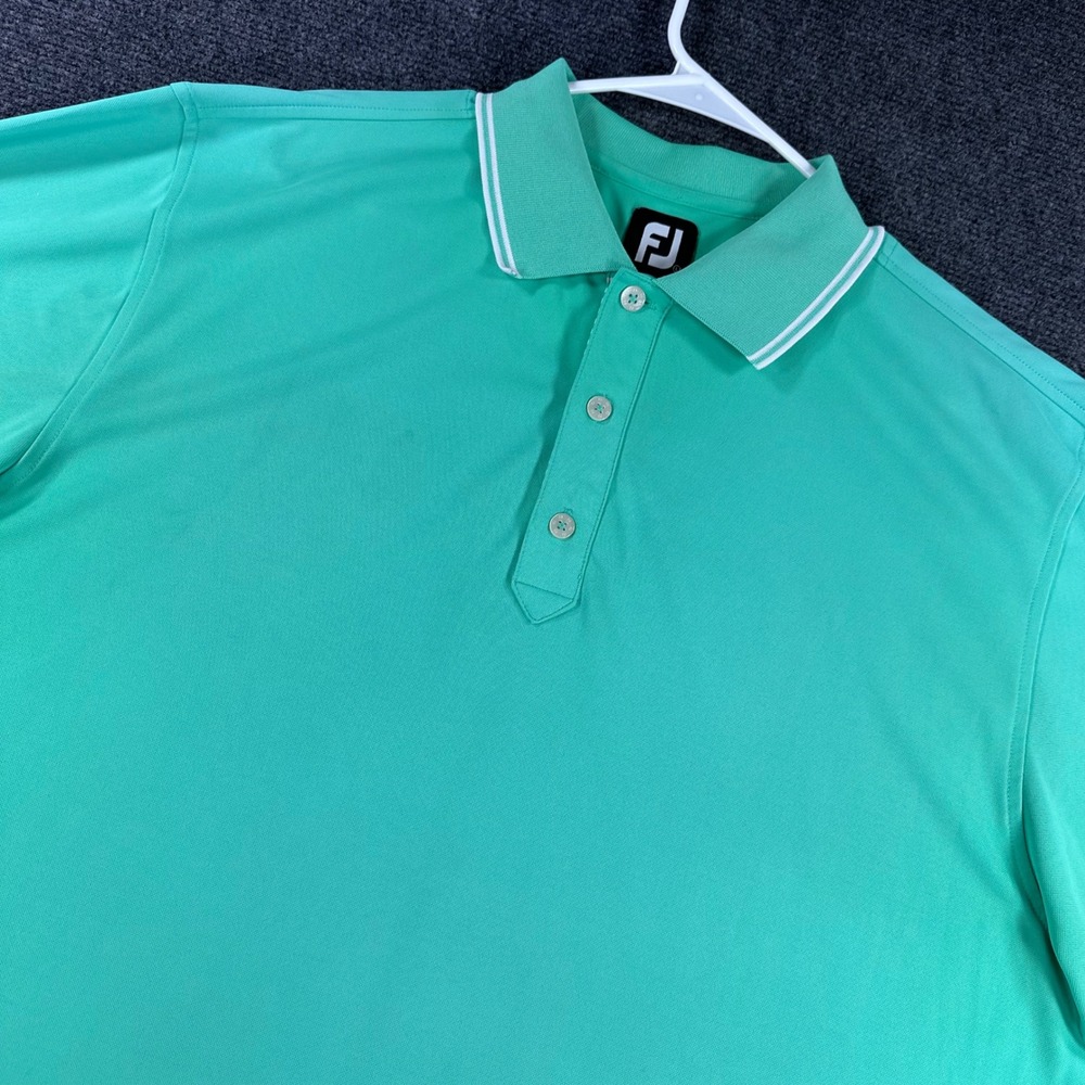 FootJoy Polo Shirt Mens L Large Green Tipped Collar Short Sleeve Golf Athletic